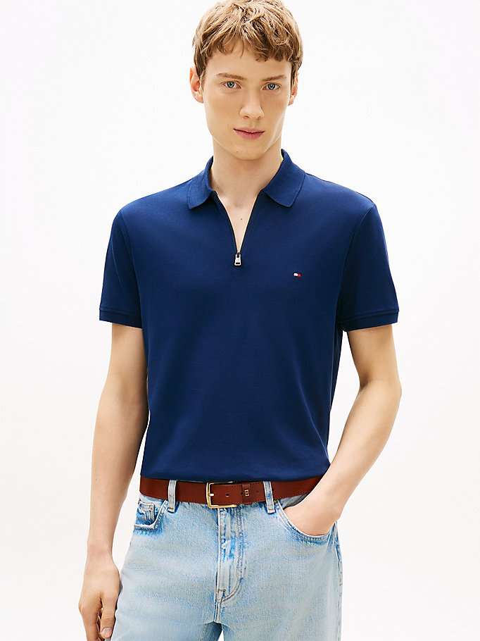 トップス tdk_void polo Erkek Interlock Zip Regular Polo T-shirt MW0MW42758DCC | Tommy