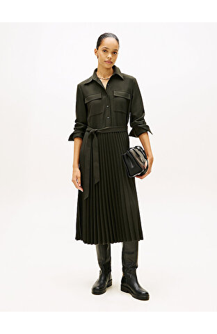 Kadın Flannel Touch Pleated Elbise