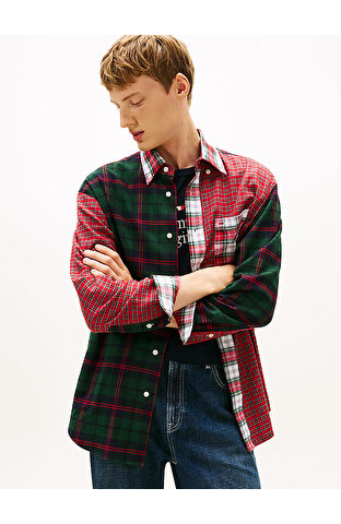 Unisex Tommy Girl Tartan Patchwork Gömlek
