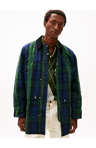 Erkek Long Check Waxed Mont
