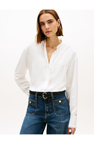 Kadın Vis Linen Lace Trim Gömlek