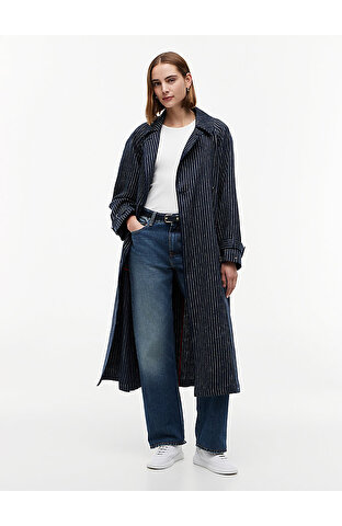 Kadın Linen Stripe Nautica Trençkot