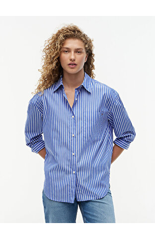 Kadın Modern Poplin Blue Gömlek