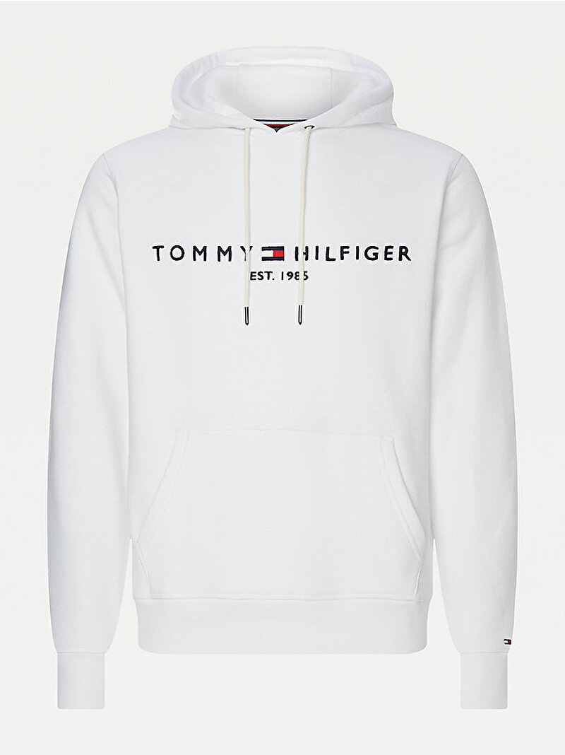 Erkek Tommy Logo Kapüşonlu Sweatshirt Beyaz  MW0MW11599YBR