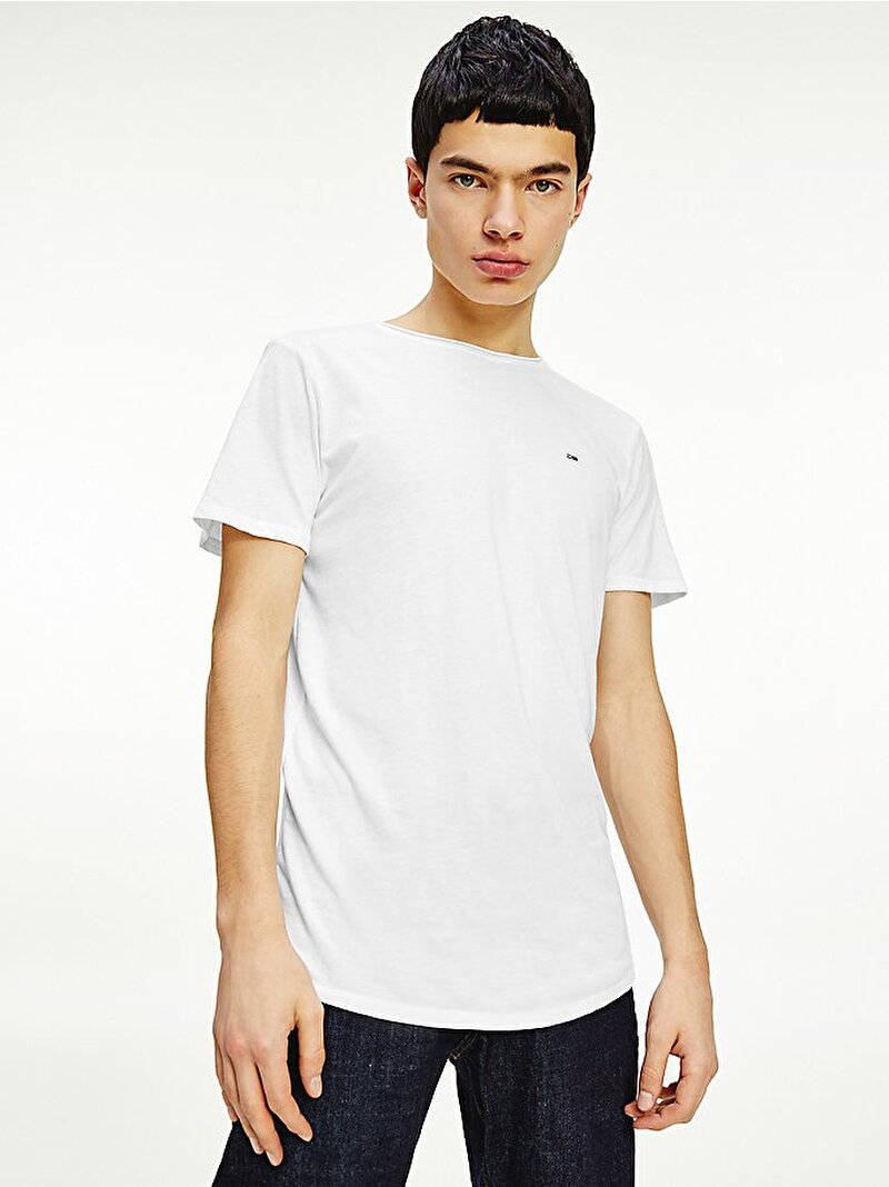 Erkek Tjm Slim Jaspe Bisiklet Yaka T-Shirt Beyaz  DM0DM09586YBR