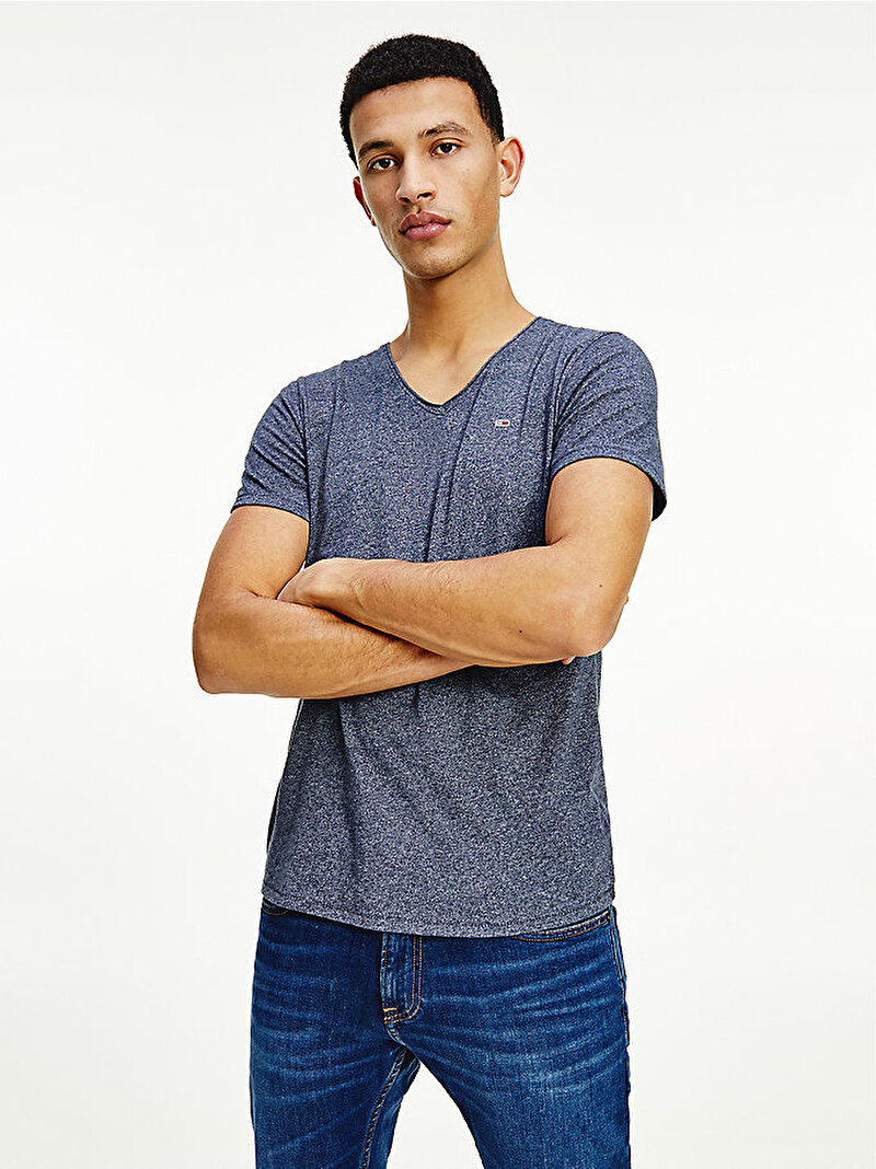 Erkek Tjm Slim Jaspe V Yaka T-Shirt Lacivert DM0DM09587C87