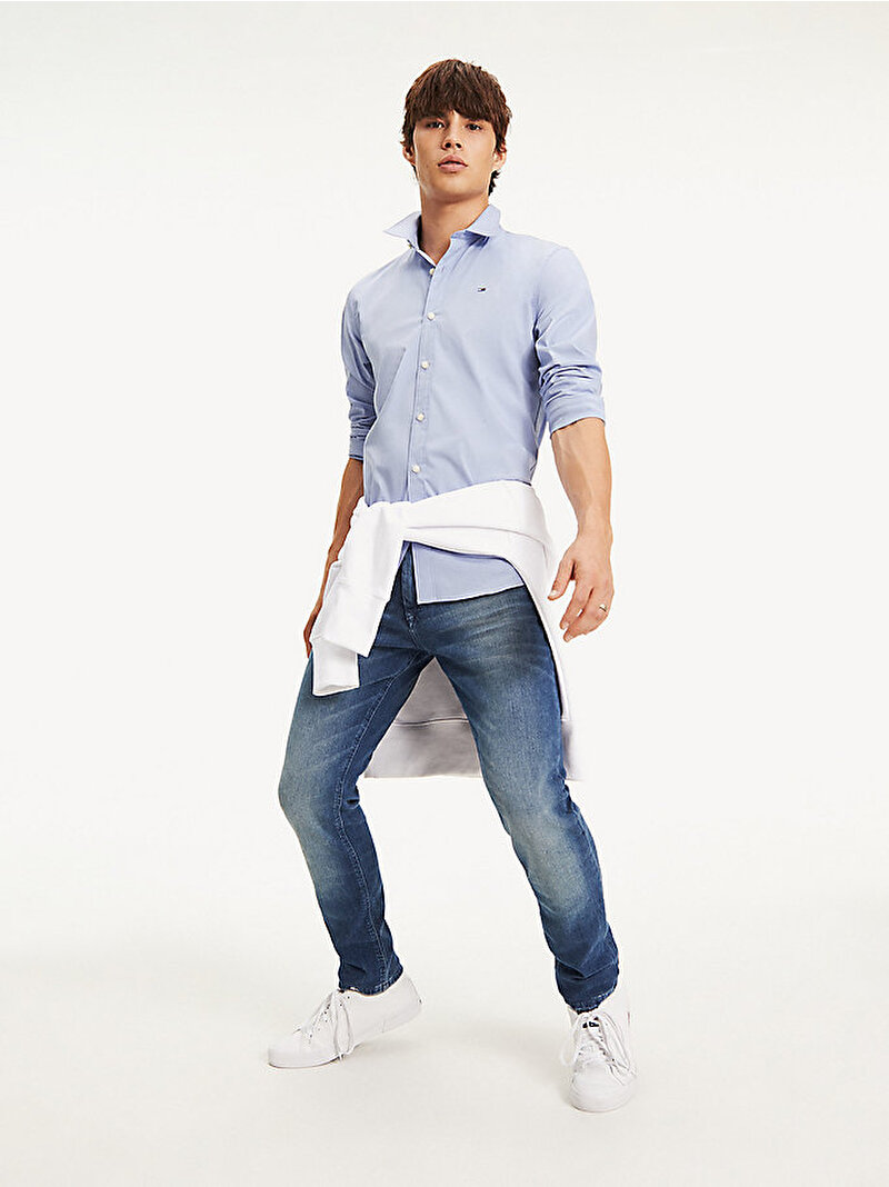 Erkek Streç Slim Fit Gömlek Mavi DM0DM04405556