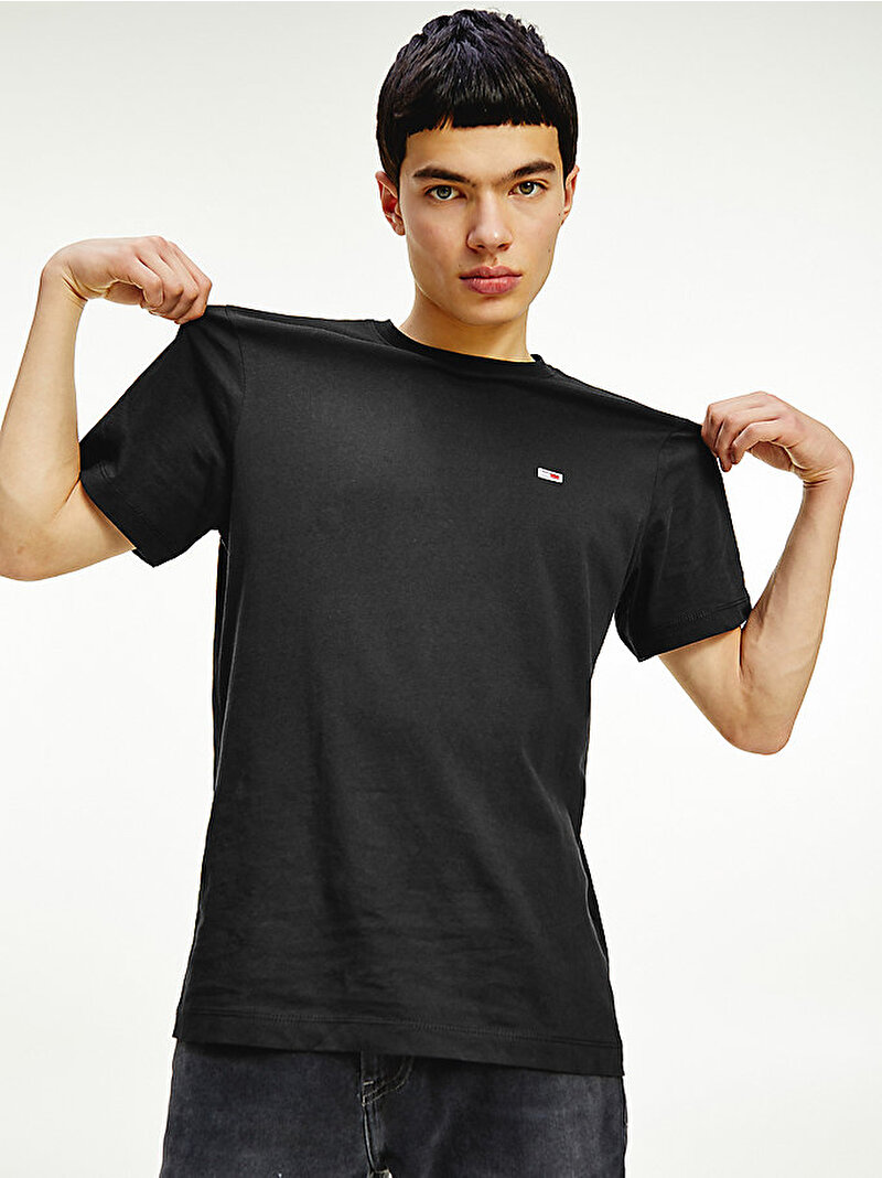 Erkek Organik Pamuklu Aplike Bayraklı T-Shirt Siyah DM0DM09598BDS