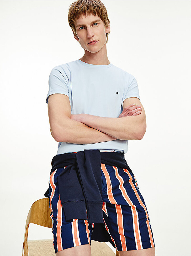 Erkek Streç Organik Pamuklu Slim Fit T-Shirt Mavi  MW0MW10800C1O