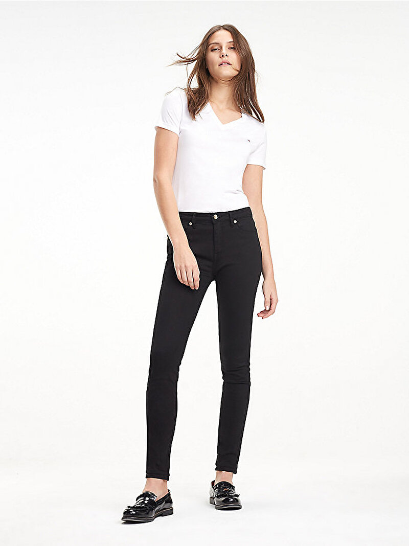 Kadın Heritage V Yaka T-Shirt Beyaz WW0WW24969100