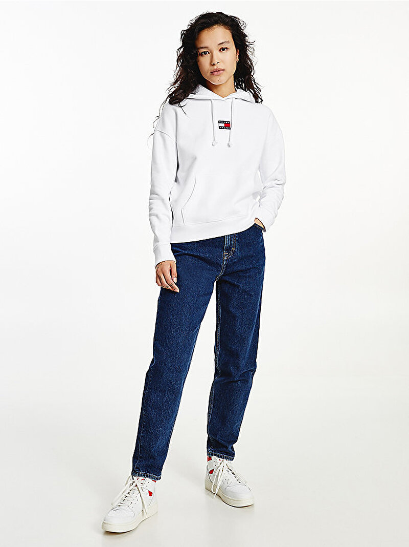 Kadın Tommy Armalı Kapüşonlu Sweatshirt Beyaz  DW0DW10403YBR