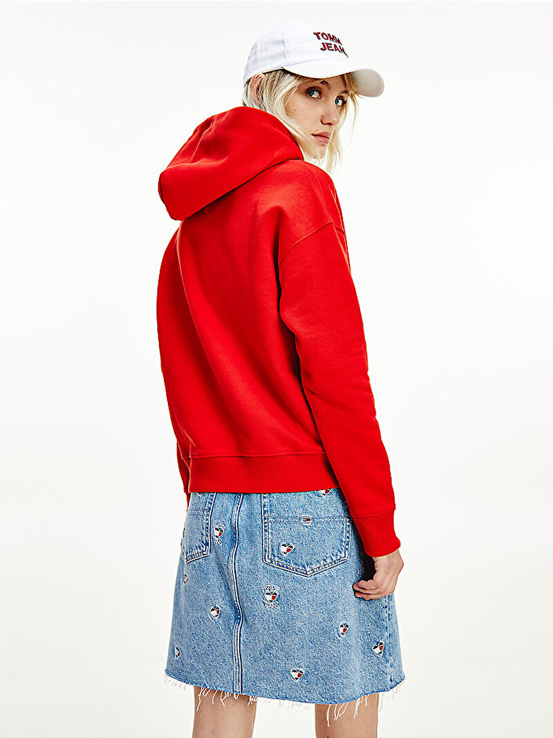 Kadın Tommy Armalı Kapüşonlu Sweatshirt Kırmızı DW0DW10403XNL