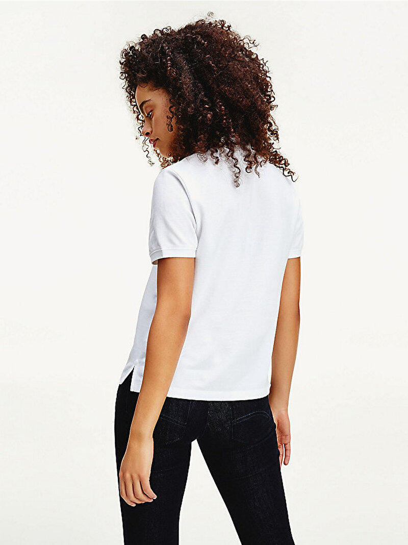 Kadın Organik Pamuklu Slim Fit Polo Yaka T-Shirt Beyaz  DW0DW09199YBR