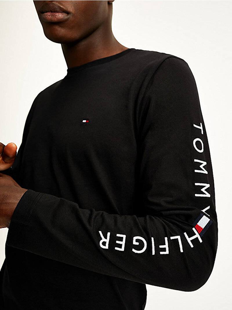 Erkek Organik Jarse Logolu Uzun Kollu Tisört Siyah MW0MW09096BDS