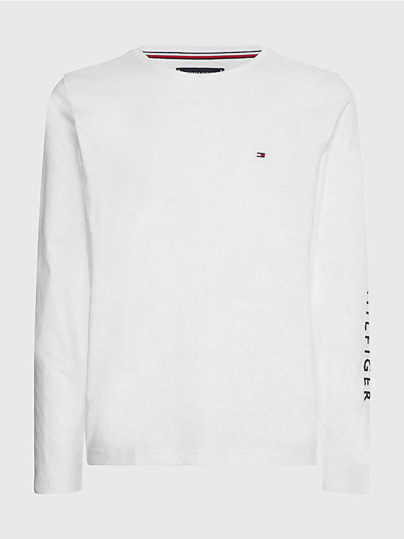 Erkek Tommy Logo Uzun Kollu T-Shirt Beyaz  MW0MW09096YBR