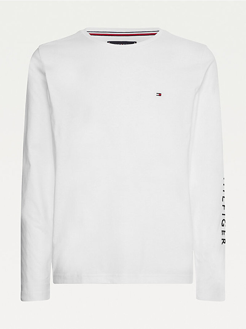 Erkek Tommy Logo Uzun Kollu T-Shirt Beyaz  MW0MW09096YBR