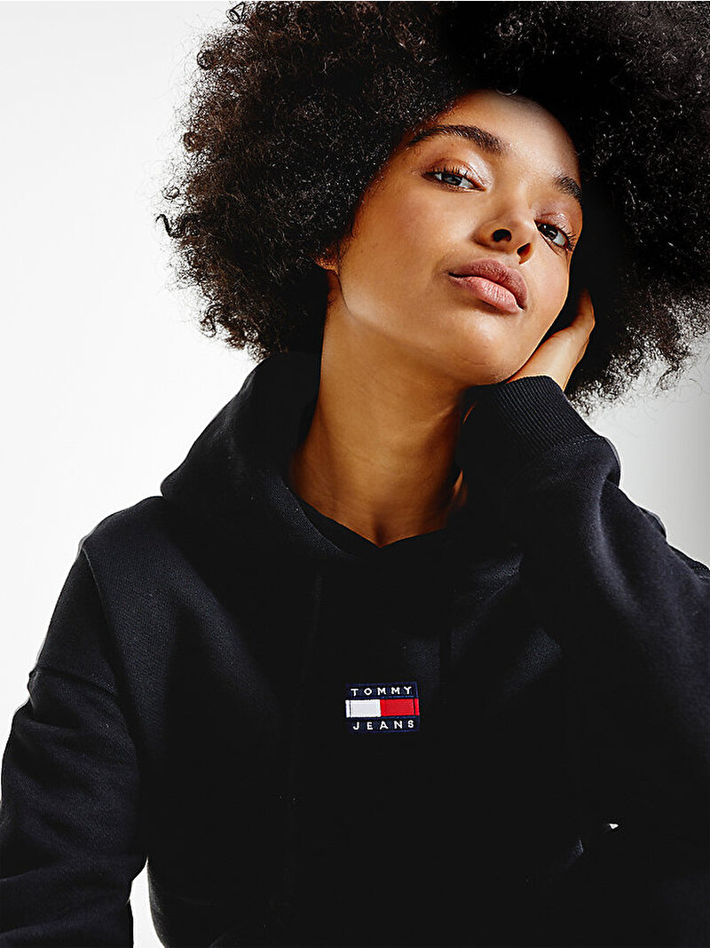 Kadın Tommy Armalı Kapüşonlu Sweatshirt Siyah DW0DW10403BDS