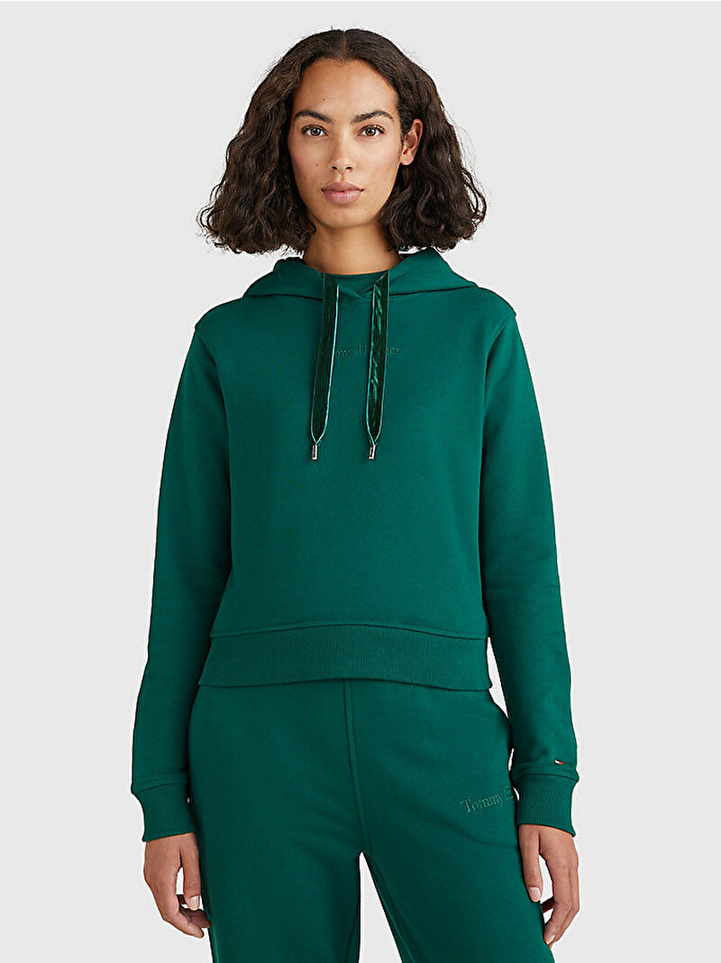 Kadın Regular Short Velvet Trim Sweatshirt Yeşil WW0WW37174L4O