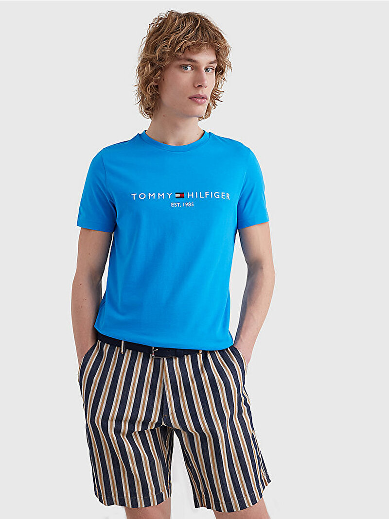 Erkek Tommy Logo T-Shirt Mavi  MW0MW11797CZW