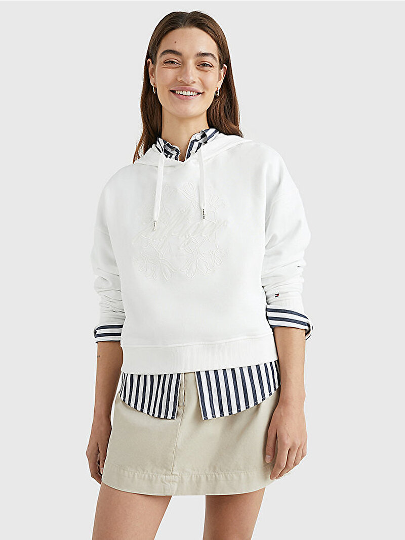 Kadın Regular Hilfiger Sweatshirt Beyaz  WW0WW37787YBL