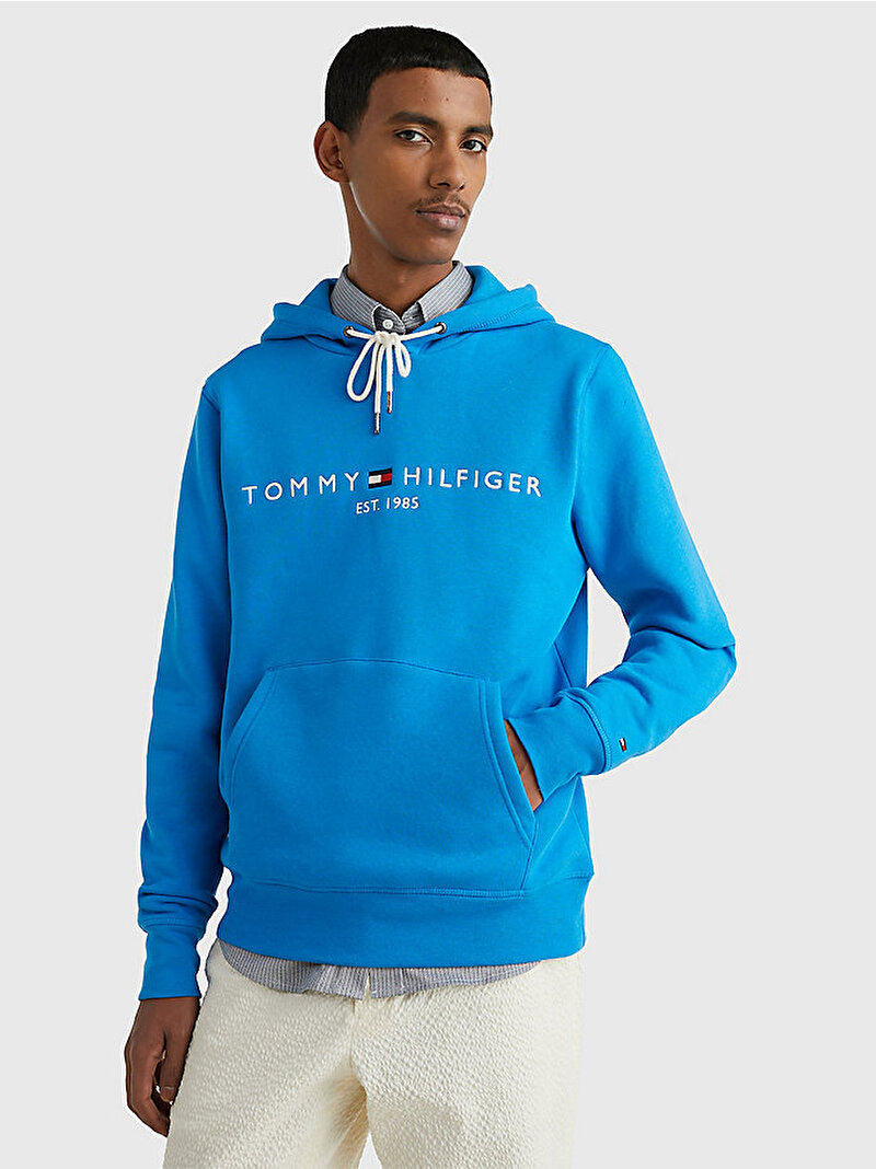 Erkek Tommy Logo Hoodie Sweatshirt Mavi  MW0MW11599CZW