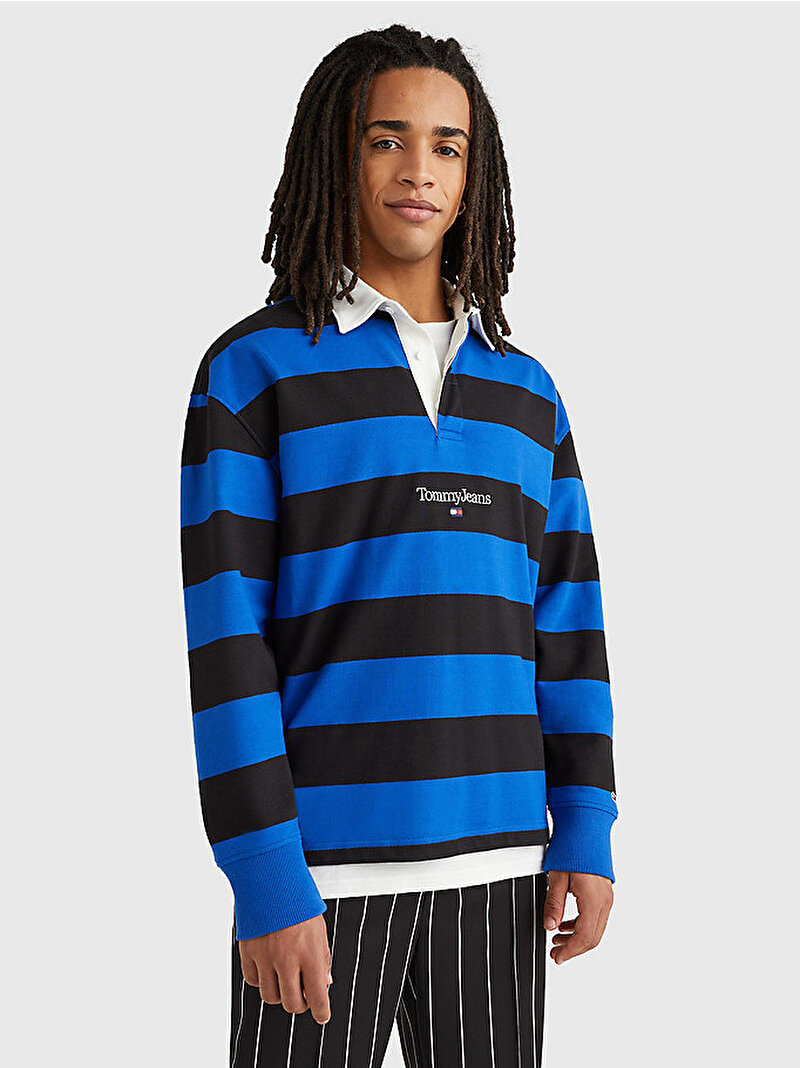 Erkek Tjm Serif Linear Rugby Sweatshirt Siyah DM0DM16426BDS