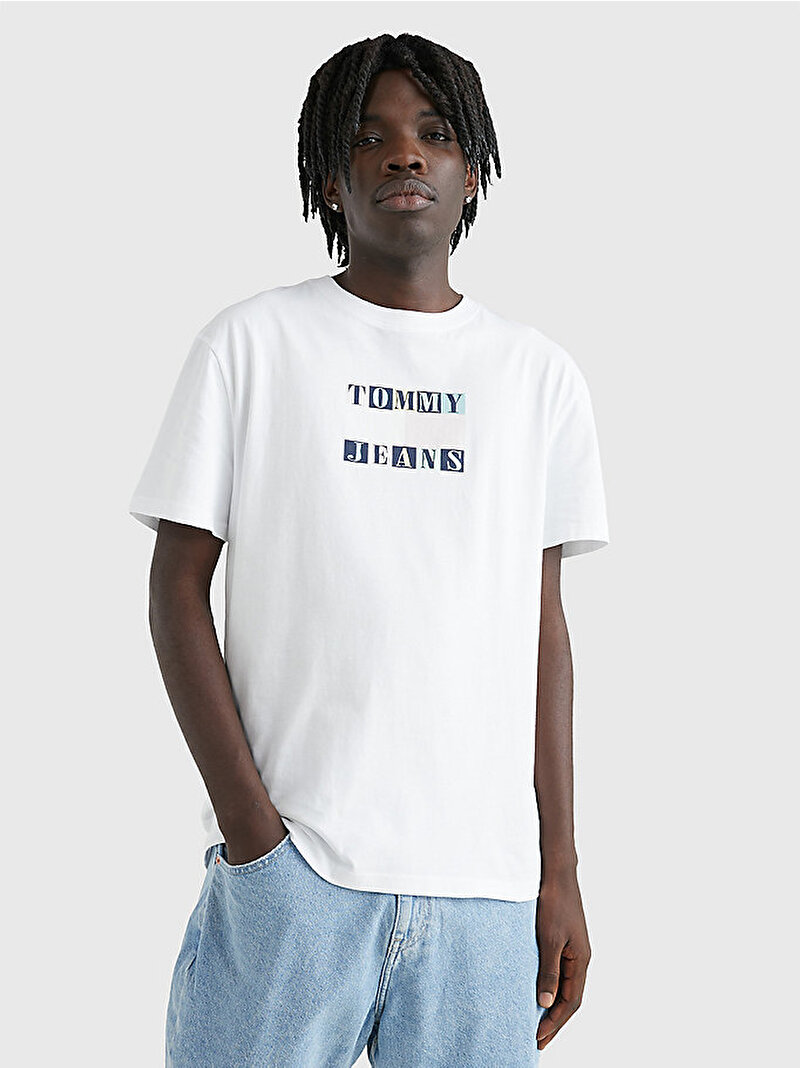 Erkek Tjm Aop Flag T-Shirt Beyaz  DM0DM16228YBR