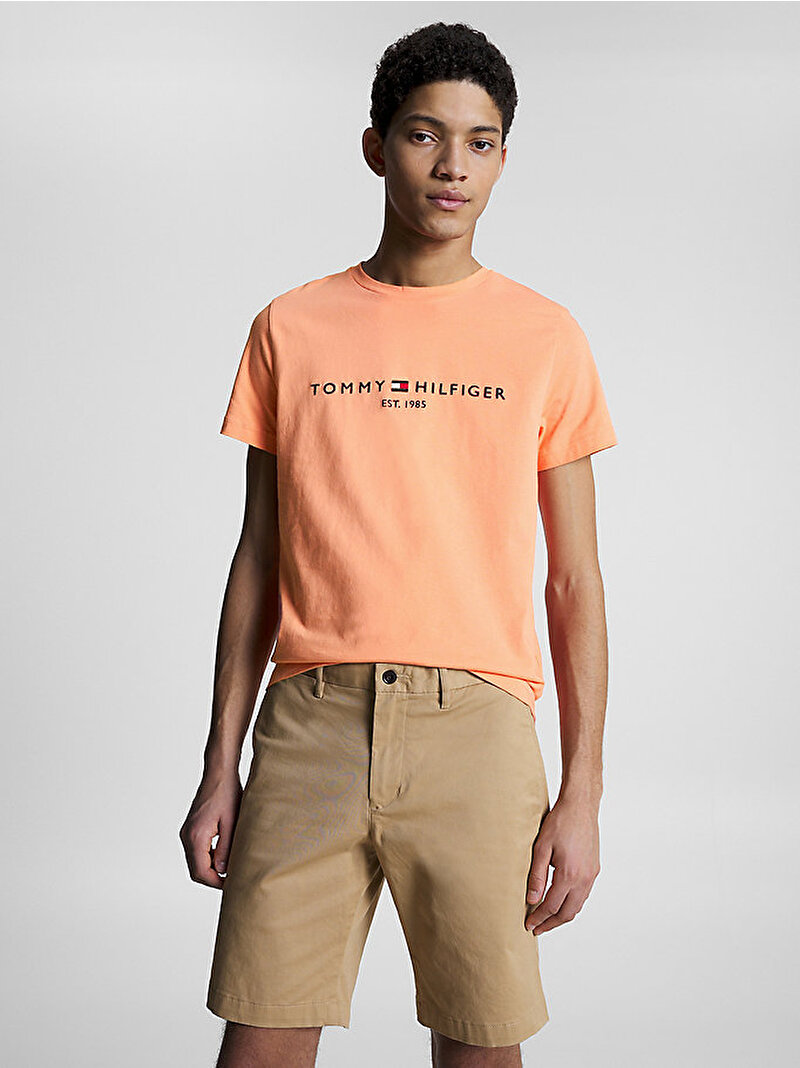 Erkek Tommy Logo T-shirt Pembe  MW0MW11797TKL