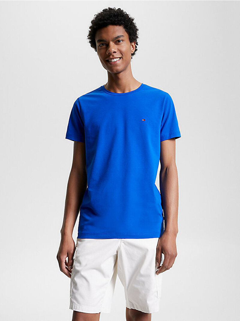 Erkek Stretch Slim Fit T-shirt Mavi  MW0MW10800C66