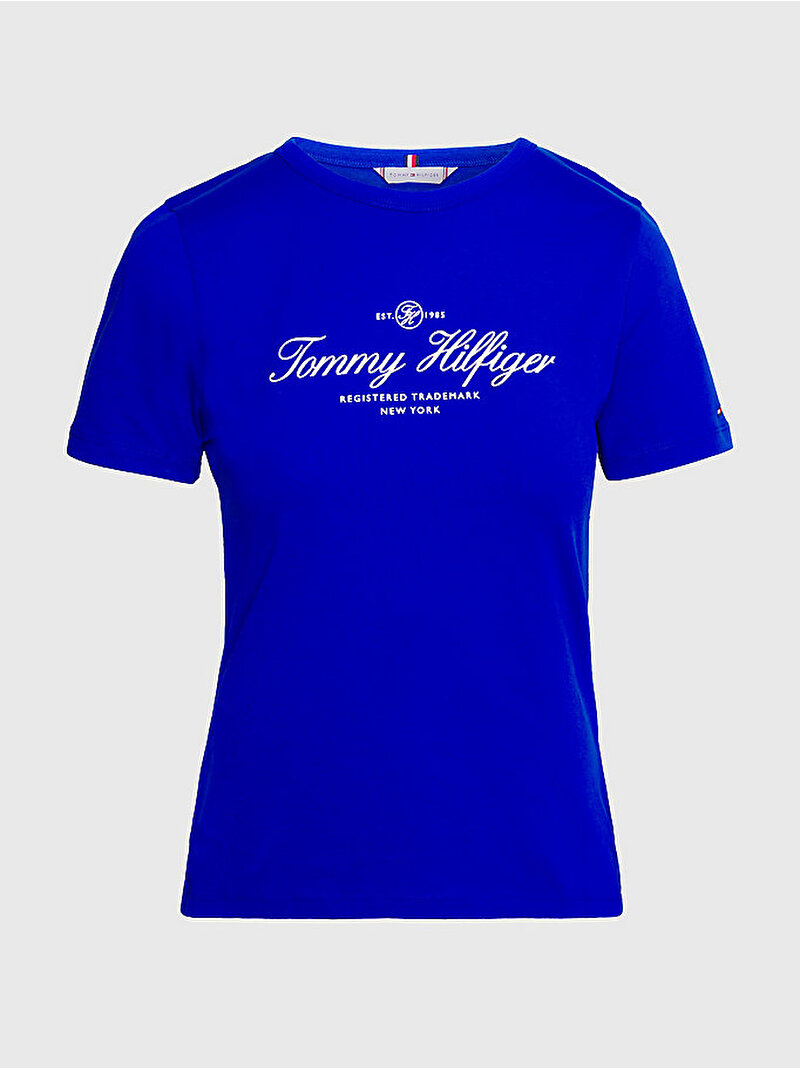Kadın Slim Signature T-shirt Mavi  WW0WW40526C66