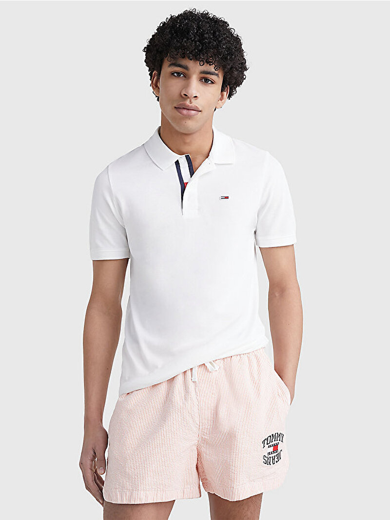 Erkek Tjm Slim Placket Polo T-shirt Beyaz  DM0DM15370YBR
