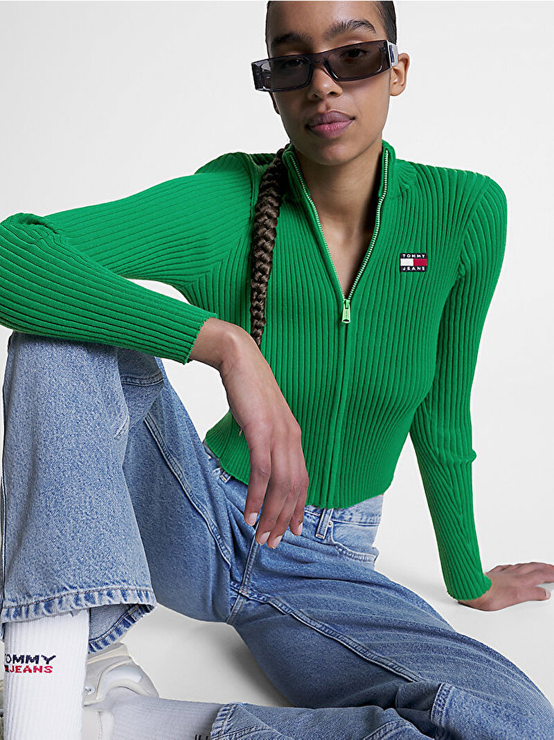 Kadın Tjw Badge Fermuarlı Kazak Yeşil DW0DW15943LY3