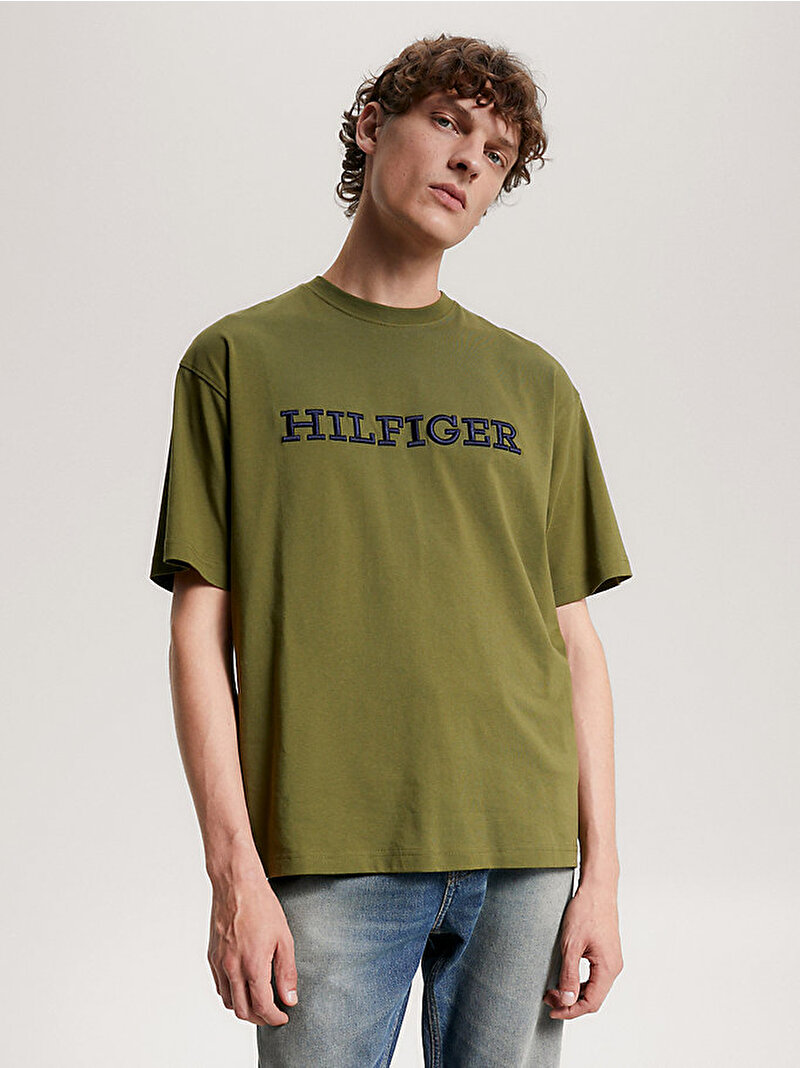 Erkek Monotype Embro Archi T-Shirt Yeşil MW0MW32619MS2