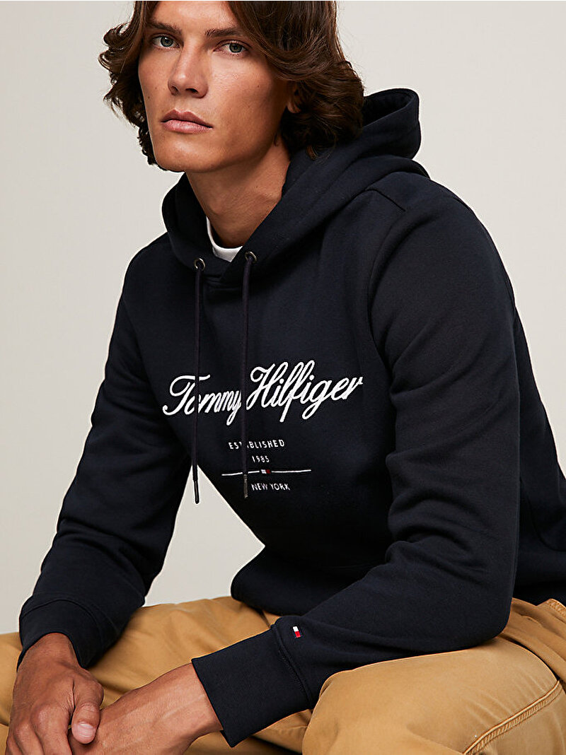 Erkek Script Logo Hoodie Lacivert MW0MW33631DW5