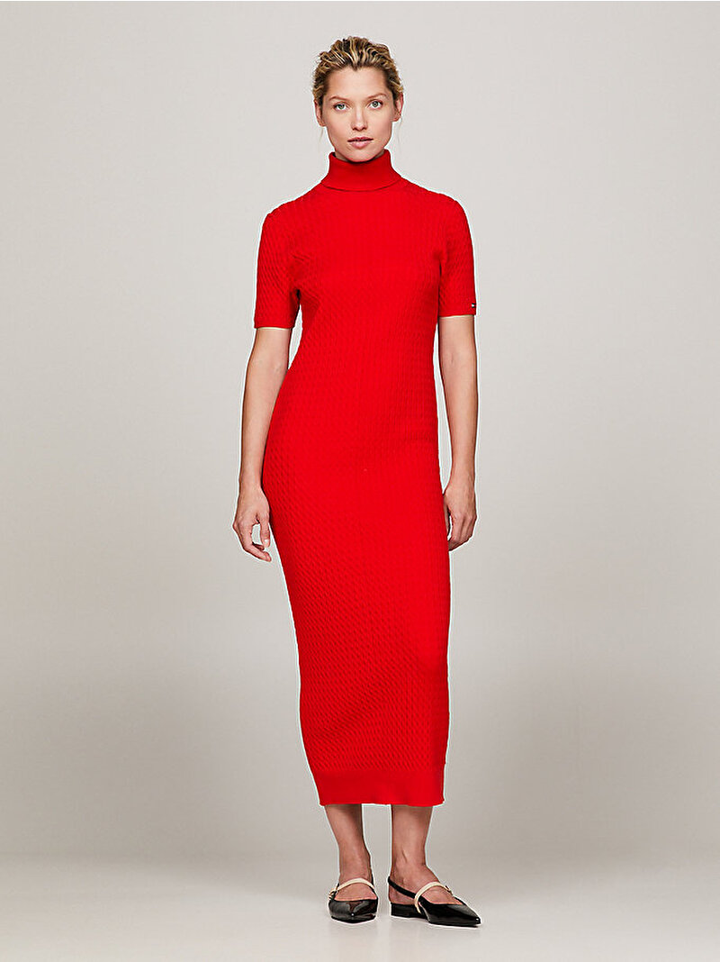 Kadın Skinny Cable Roll-Nk Elbise Kırmızı WW0WW40986XND