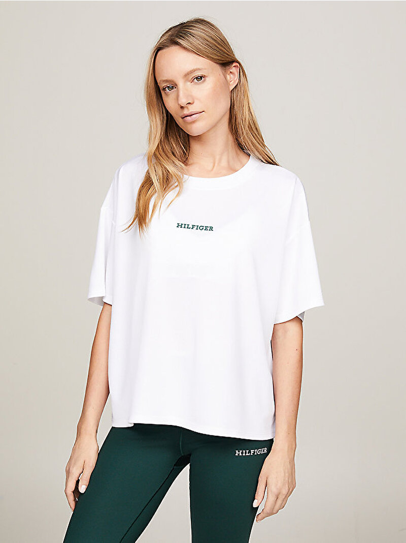 Kadın Sport Monotype Hilfiger T-Shirt Beyaz  WW0WW41502YCF