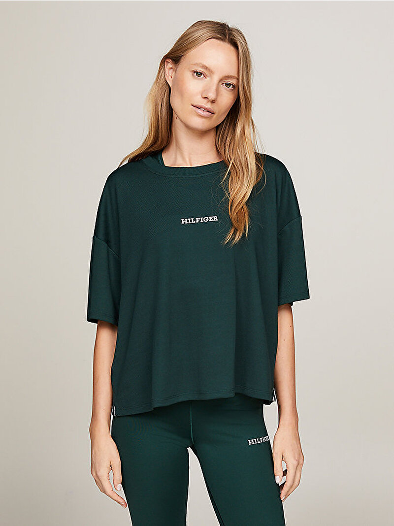 Kadın Sport Monotype Hilfiger T-Shirt Yeşil WW0WW41502MBP