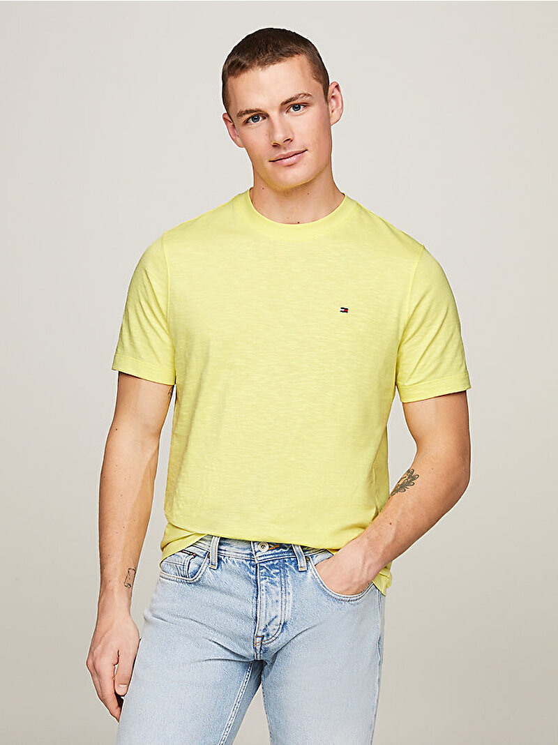 Erkek Slub Cotton T-Shirt Sarı MW0MW34375ZIN