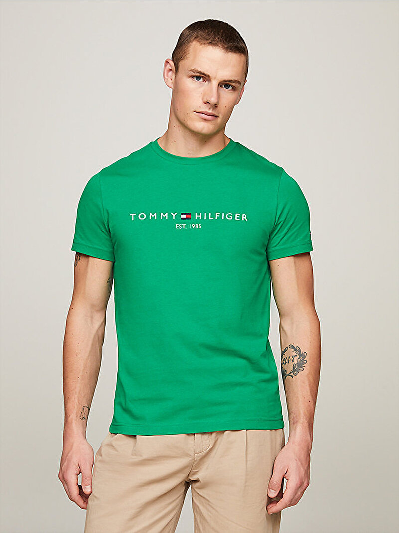 Erkek Tommy Logo T-Shirt Yeşil MW0MW11797L4B