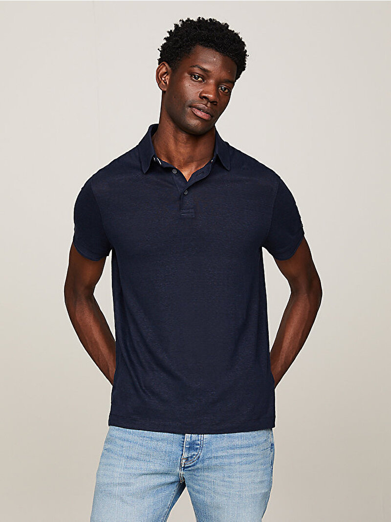Erkek Dc Premium Linen Polo T-Shirt Lacivert MW0MW34744DW5