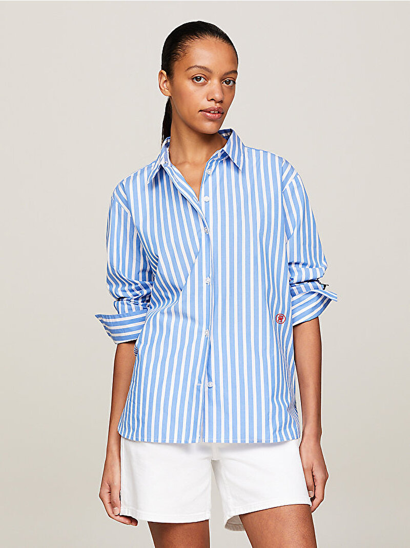 Kadın Smd Stripe Easy Fit Gömlek Mavi  WW0WW418540A4