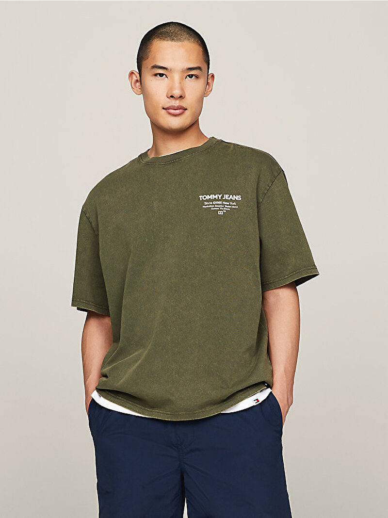 Erkek Tjm Reg Washed Essential T-Shirt Yeşil DM0DM18591MR1
