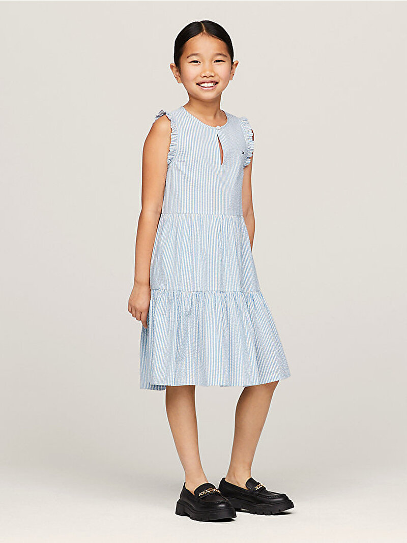 Kız Çocuk Seersucker Striped Elbise Mavi  KG0KG079290BF