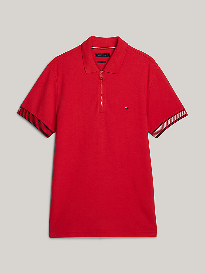 Erkek Adaptive Flag Cuff Slim Polo T-Shirt Kırmızı MW0MW35296XLG