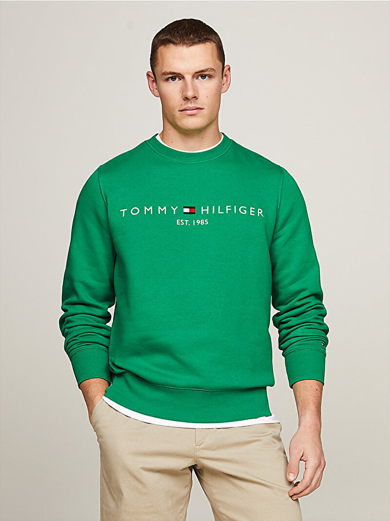 Erkek Tommy Logo Sweatshirt Yeşil MW0MW11596L4B