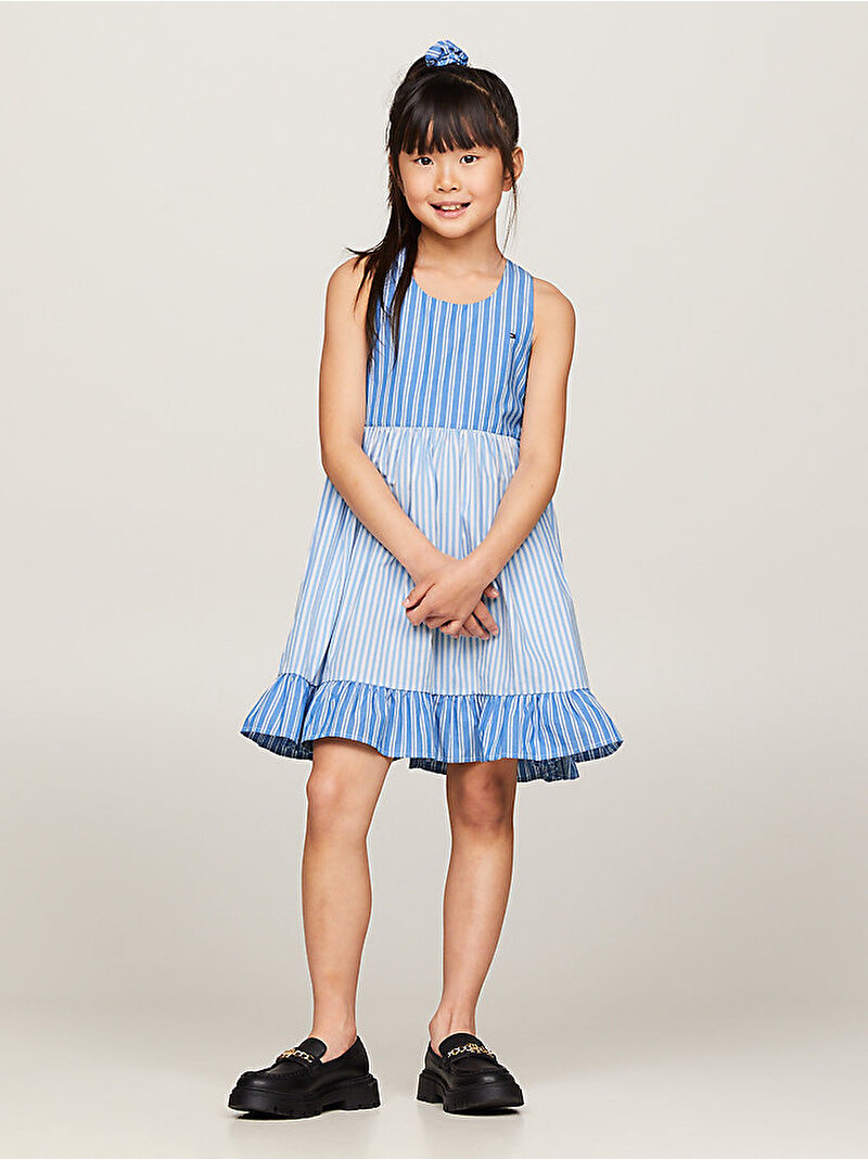 Kız Çocuk Mixed Stripe Toka Elbise Set Mavi  KG0KG079350A7