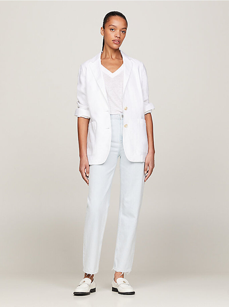 Kadın Casual Linen Regular Blazer Ceket Beyaz  WW0WW42454YCF