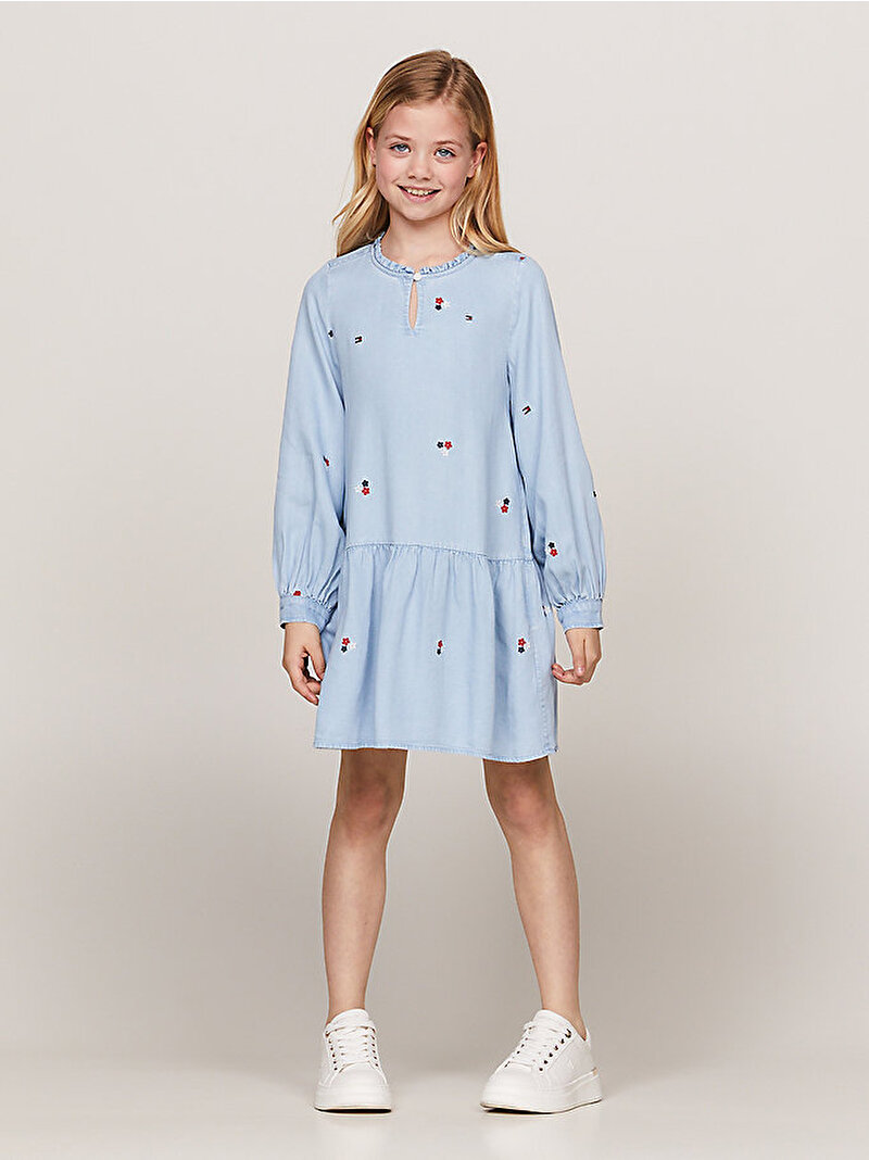 Kız Çocuk Emb Flower Tencel Elbise Mavi  KG0KG081041A7