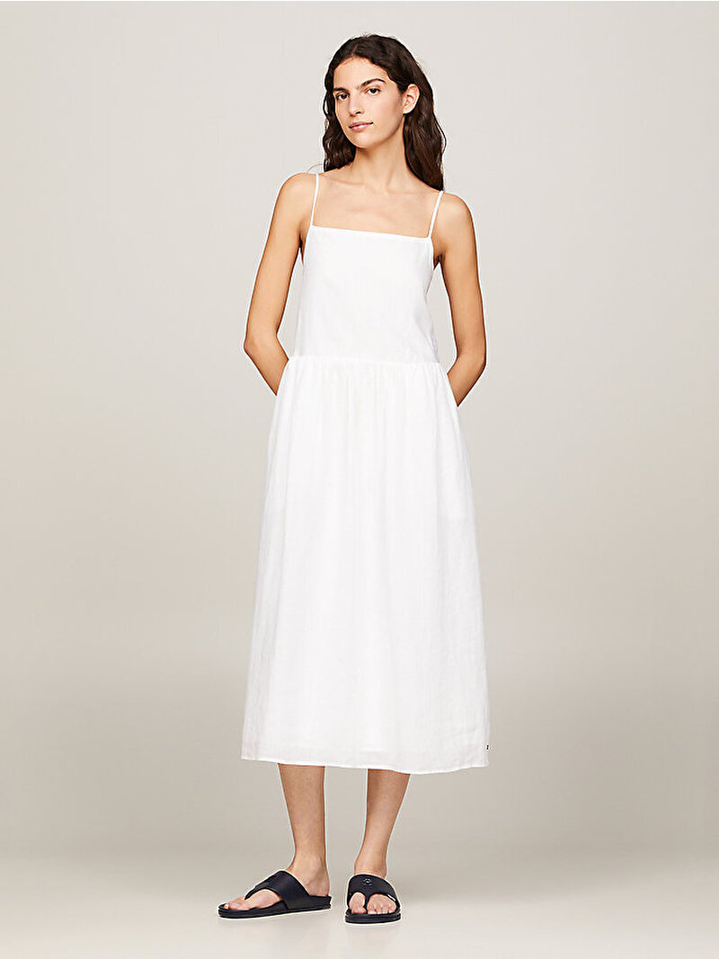 Kadın Linen Midi Slip Elbise Beyaz  WW0WW41877YCF