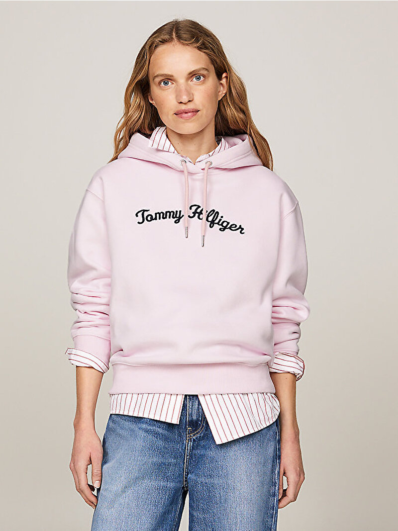 Kadın Reg Script Hilfiger Sweatshirt Pembe  WW0WW42612TIO